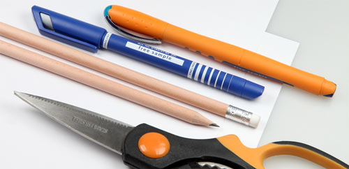 materials for Zentangle, pencil, scissors, paper, fineliner