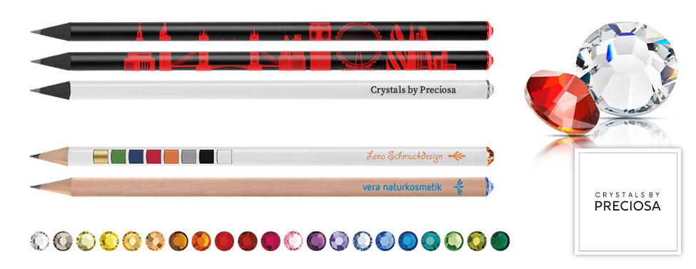 lacquered and imprinted pencils with crystals
