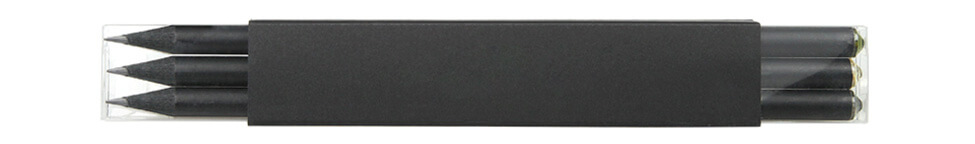 transparent folding box with black cardboard slipcase and three Crystal pencils