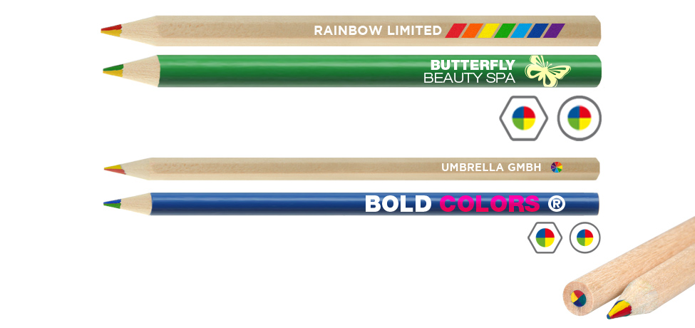 Rainbow pencils overview with imprints