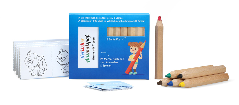 Jumbo Colored pencil memo set with 6 Jumbo colored pencils and memo cards