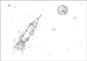 Illustration von Rakete und Mars