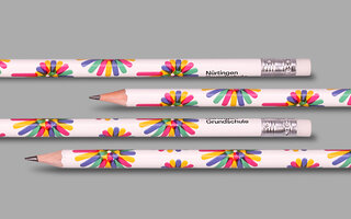 Colorful foil transfer printing on white pencils