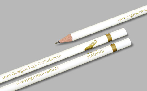 white natural pencil with golden lacquered ring and golden imprint | Reidinger.de