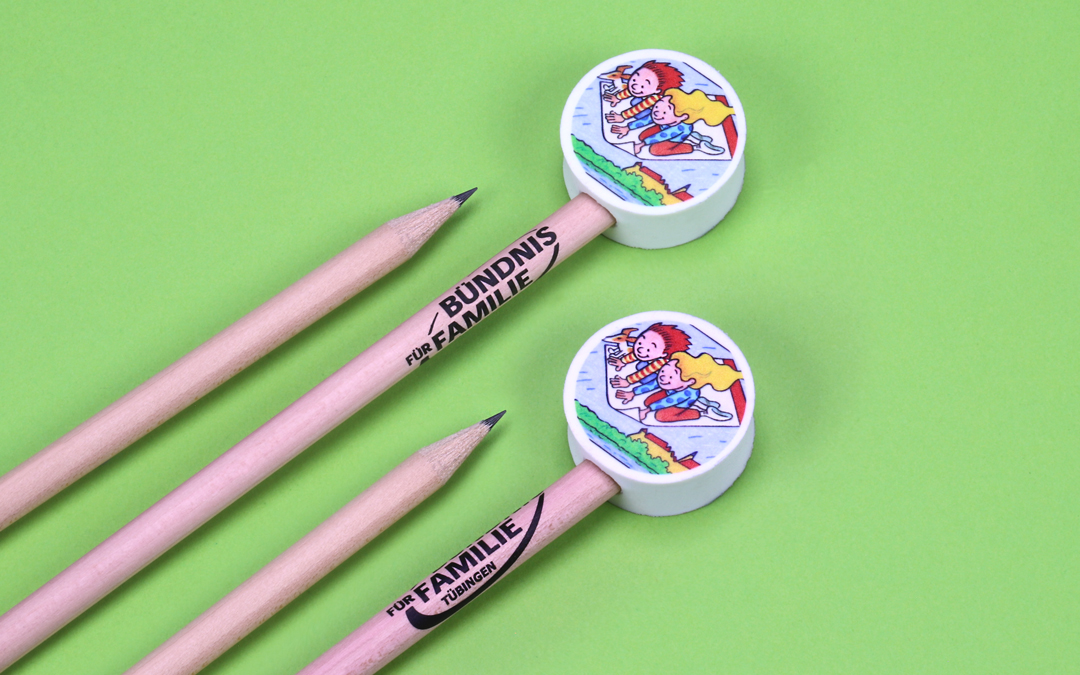Round rubber eraser pencil topper with imprint and round natural pencil