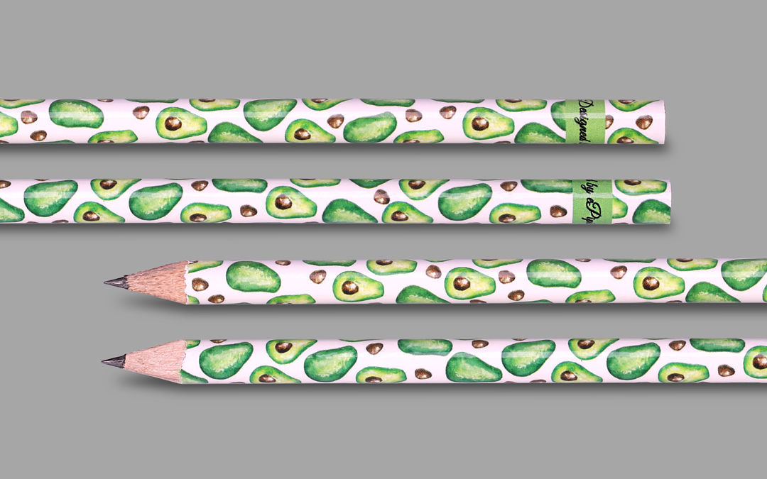 pencil with avocado foil transfer printing