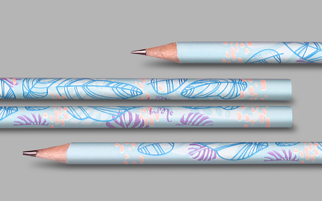leaves on pencil in foil transfer printing