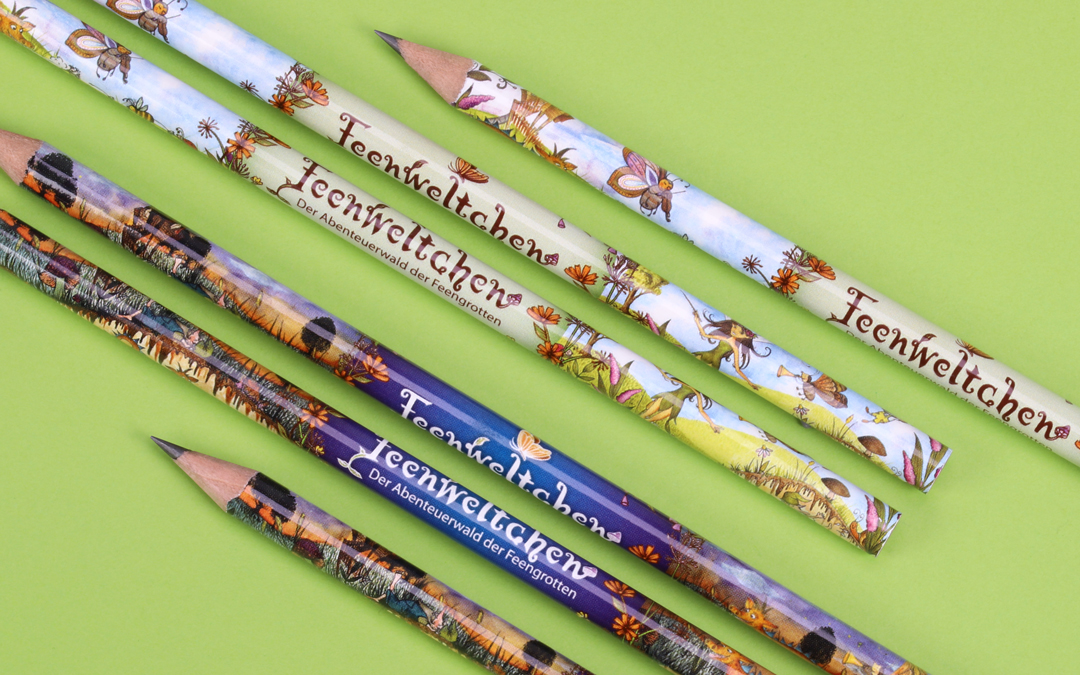 Foil transfer pencils with two motifs, all around the pencil
