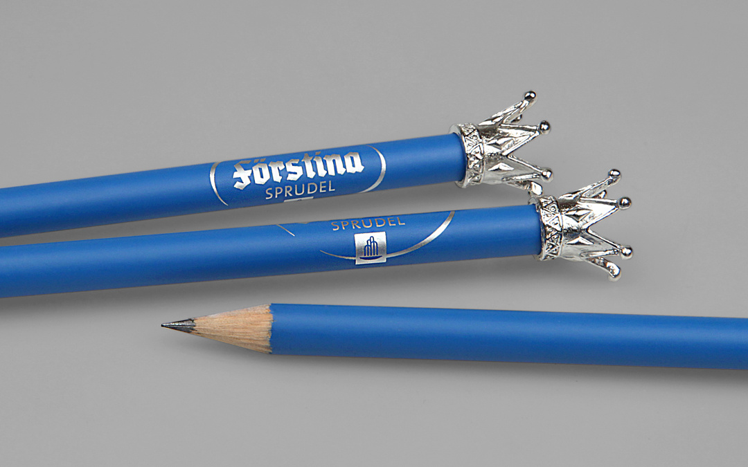 royal pencil with fairytale crown, silver imprint, blue lacquered, natural pencil