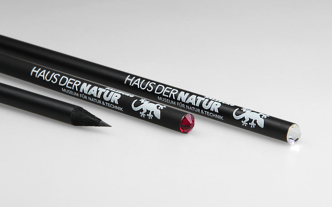 crystal pencils with white and red crystal, white imprint
