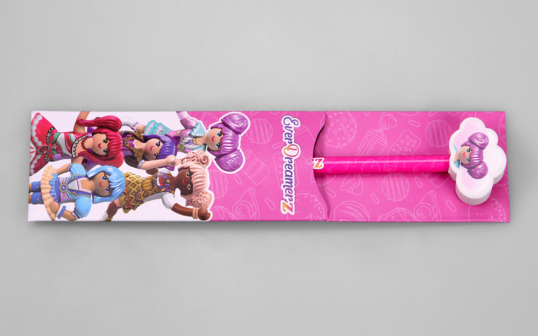 individual imprinted slide-in case with pencil and eraser pencil topper 