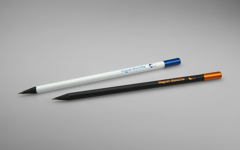 embossing in red and blue on a magnetic pencil