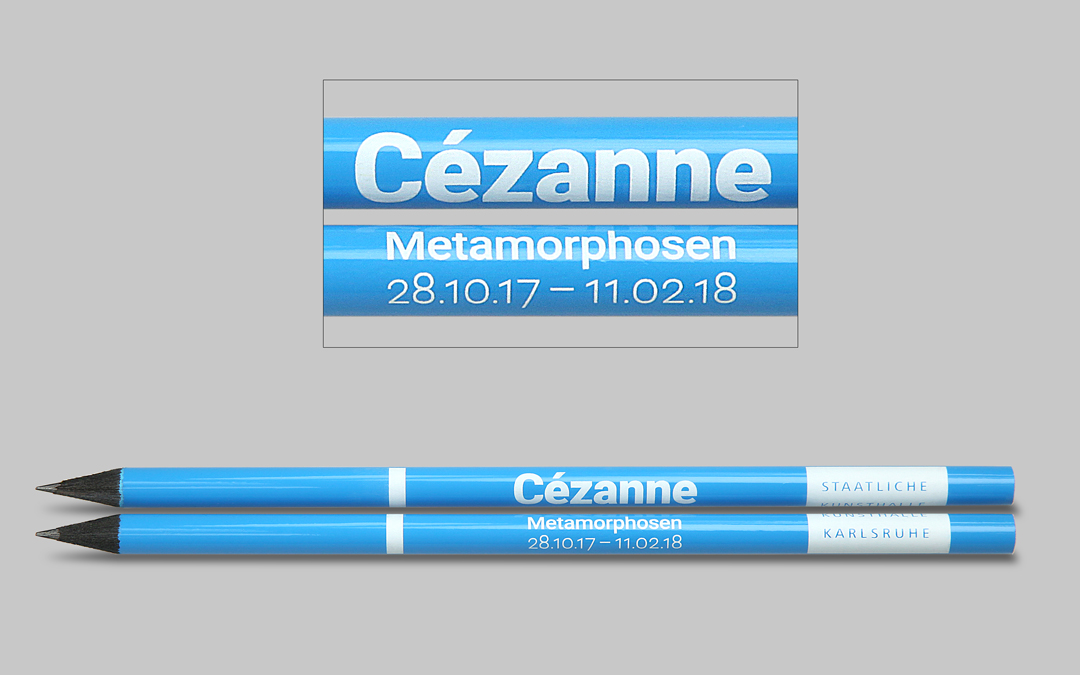 black pencil with blue lacquer color and white imprint