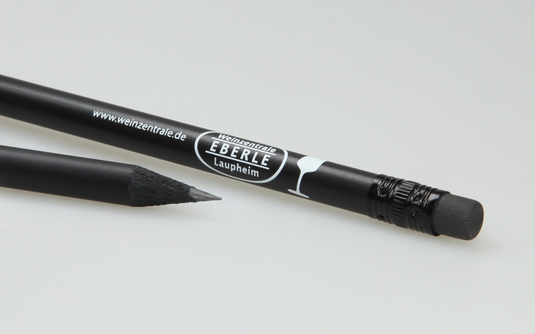black colored pencil with eraser and white printing