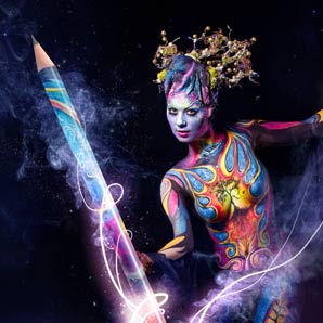 Woman enchanting a pencil