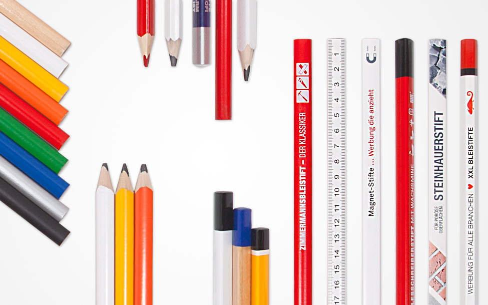 range of carpanter pencils, different lacquer colors and imprinted