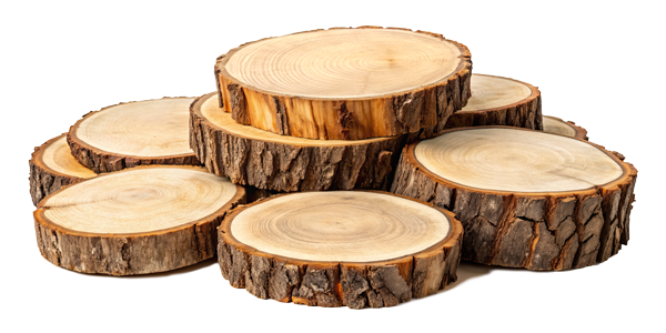 [Translate to English:] Holzscheiben eines Lindenbaumes, verwendet zur Bleistiftherstellung