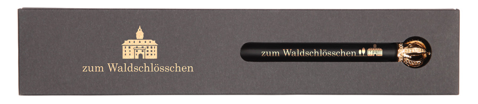 single packaging with golden imprint and royal pencil