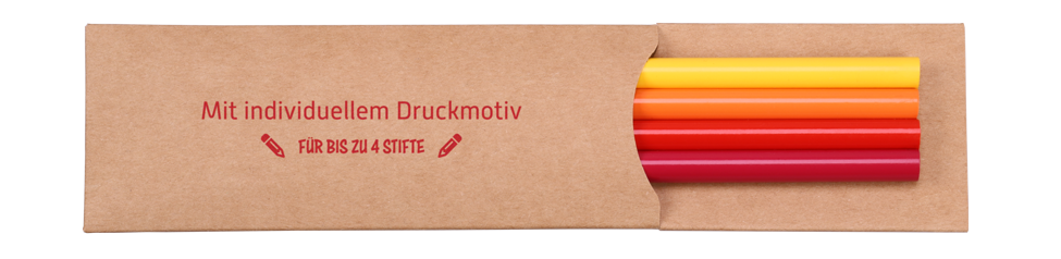 Pencil case with 4 lacquered pencils and printed packaging