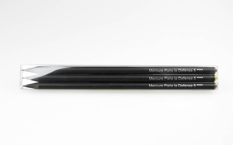 three crystal pencils with silver imprint in folding box