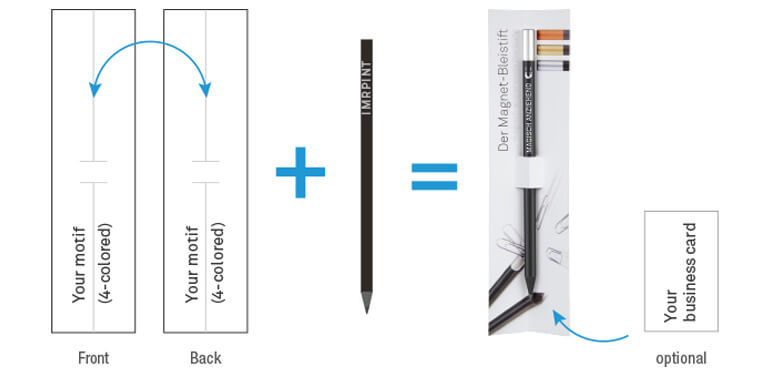 Plug-in card with individual imprint | Reidinger.de individual imprint on plug-in car, with pencil and business card