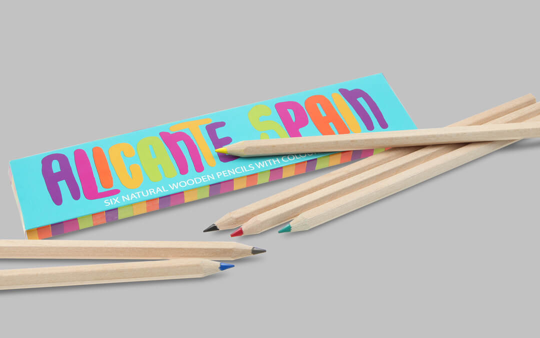 long normal colored pencils in colorful etui