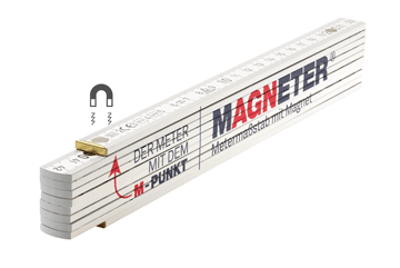 bedruckter Zollstock mit eingefasstem Magnet im Anfangsglied