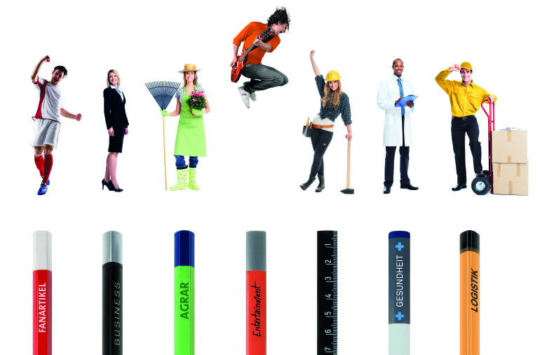 Various giant pencils as promotional items for different industries