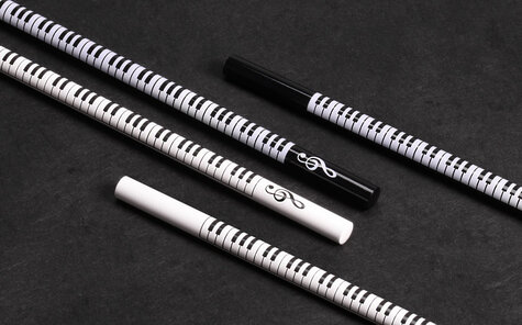 round pencil natural, white and black lacquered, imprint with piano keyboard