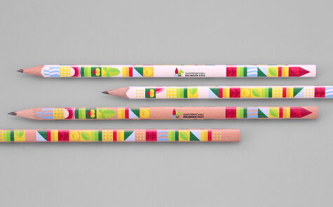 hexagonal natural pencil, natural and white lacquered, with digital printing
