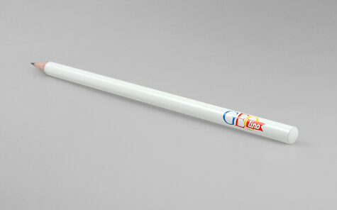 runder weiß lackierter Bleistift mit farbigem Druck