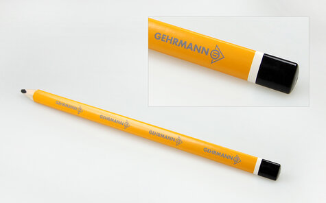 triangular, yellow lacquered carpenter pencil, with silver imprint, lacquered cap and ring