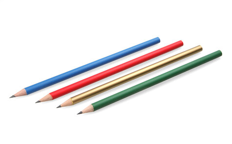 runde Bleistift matt lackiert in blau, rot, gold und grün