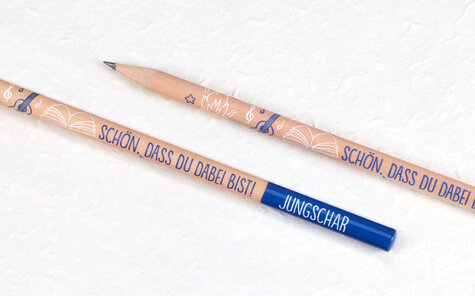 round natural pencil with two colored imprint and long lacquered cap