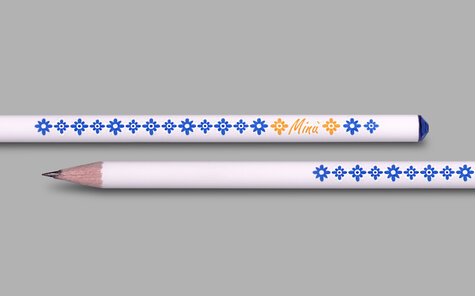 natural crystal pencil, white lacquered with two-colored imprint