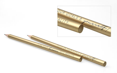 gold lackierte Bleistifte mit Abschlusskappe und feinem Druck