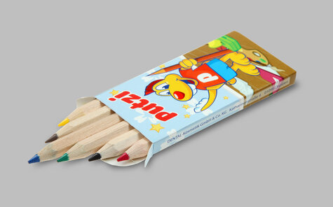 short natural pencils with colorful imprinted etui