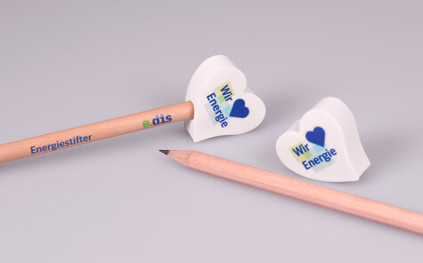 eraser pencil topper in heart shape with natural pencil