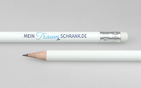 runder, weiß lackierter Bleistift mit zweifarbigem Druck