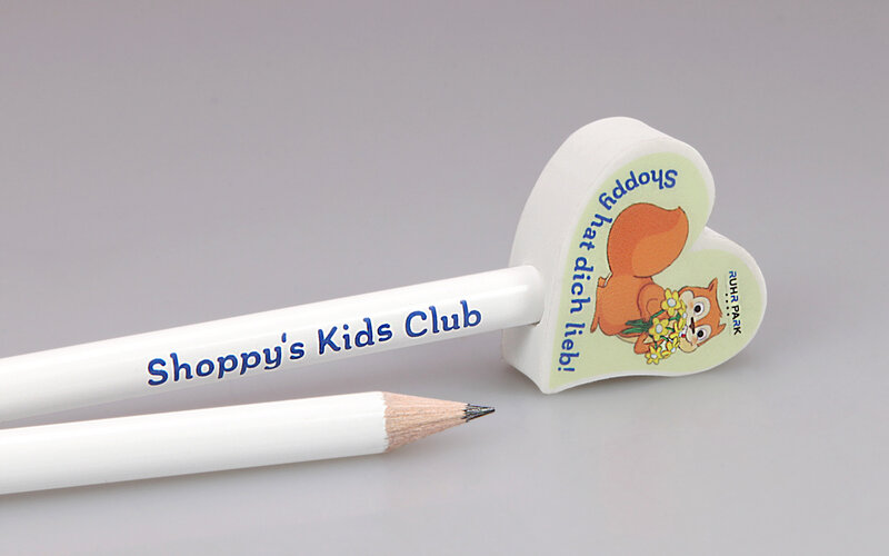 white lacquered pencil with heart eraser pencil topper
