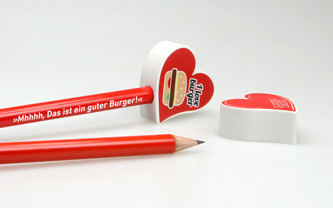 heart shaped eraser topper with imprint on two sides