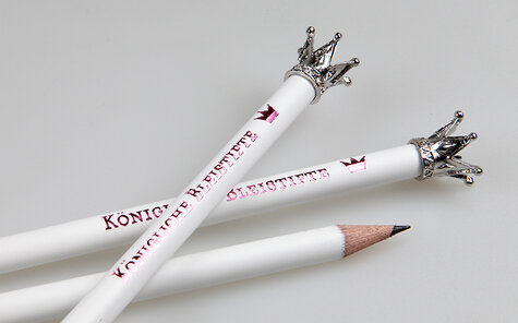 metallic ping foil stamping on pencil with silver crown