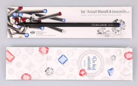 Crystal pencil with individual imprinted bookmark packaging
