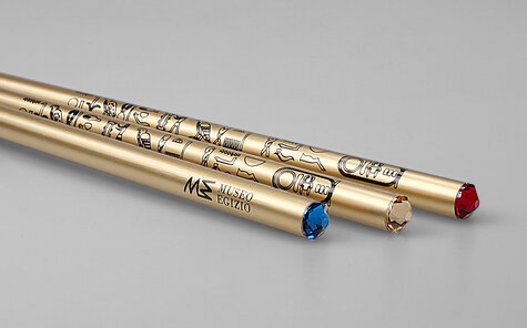 natural pencil with golden lacquer color and different crystals