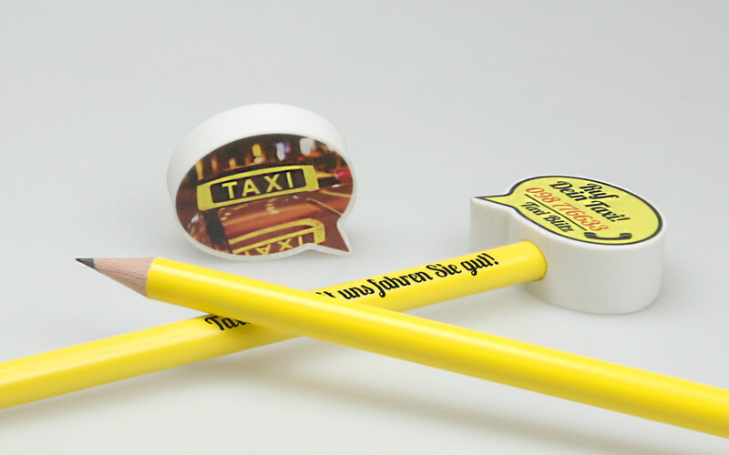 speech bubble eraser with imprint on both sides