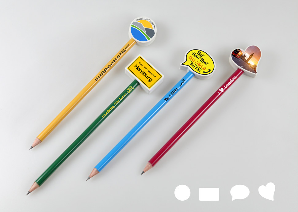 pencils with imprinted eraser toppers as promotionel product