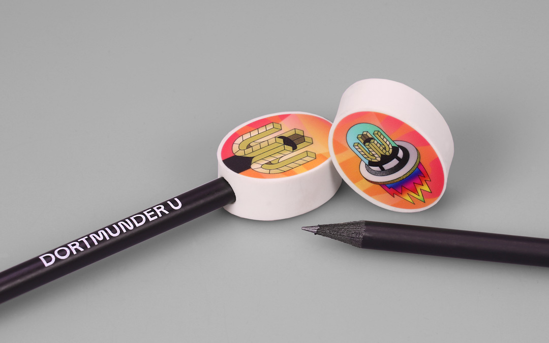 oval eraser pencil topper on black matt lacquered pencil